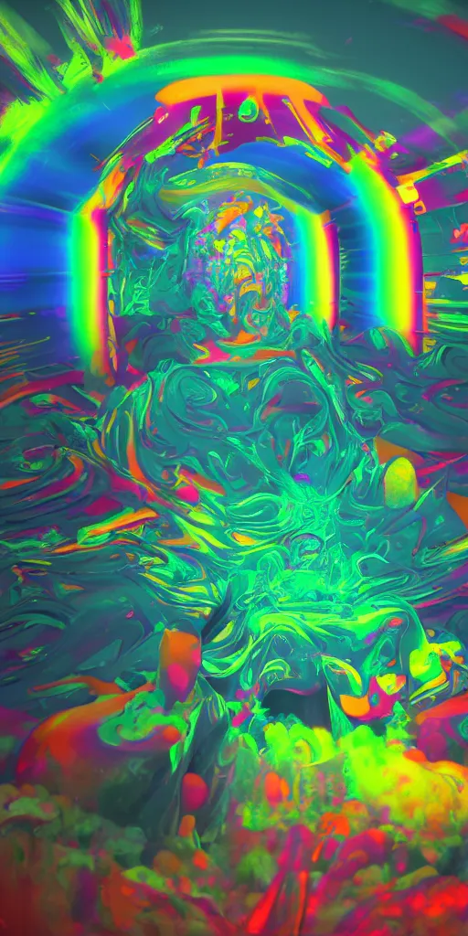 Image similar to retro television opening a portal to hell, inverted rainbow drip paint, surreal horror, psychedelic glitch art, trending on art station, photoreal, 8 k, octane render