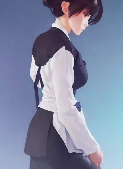 Image similar to detailed, sharp, full body portrait of a female physician holding a stethoscope by Ilya Kuvshinov and Anna Dittmann and studio ghibli and WLOP and Rossdraws, digital art, surreal, trending on artstation, anime arts, featured on Pixiv, HD, 8K, highly detailed, good lighting, beautiful, epic, masterpiece