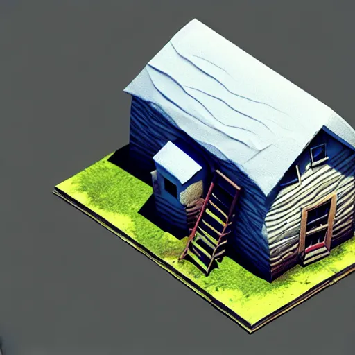 Prompt: isometric 3 d old broken home, low poly, soft render, handpaint texture, blender, 3 dcoat