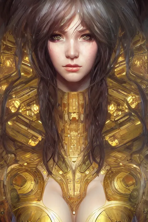 Image similar to beautiful young maiden cyborg, highly detailed, artstation, concept art, sharp focus, illustration, art by artgerm and Gustav Klimt