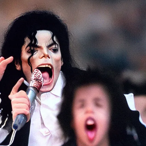 Image similar to michael jackson screaming and yelling at child