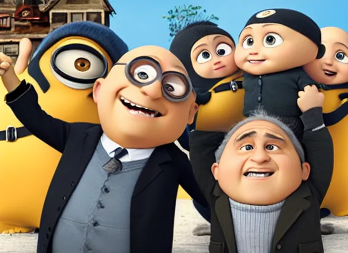 Image similar to Danny DeVito cast as Gru, still from Despicable Me 2010