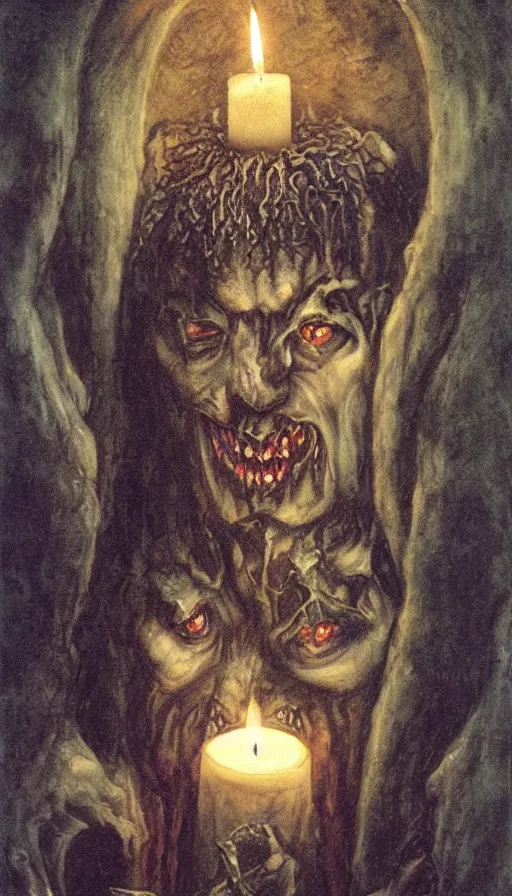 Image similar to dracula, gothic horror, by brian froud, candlelit catacombs