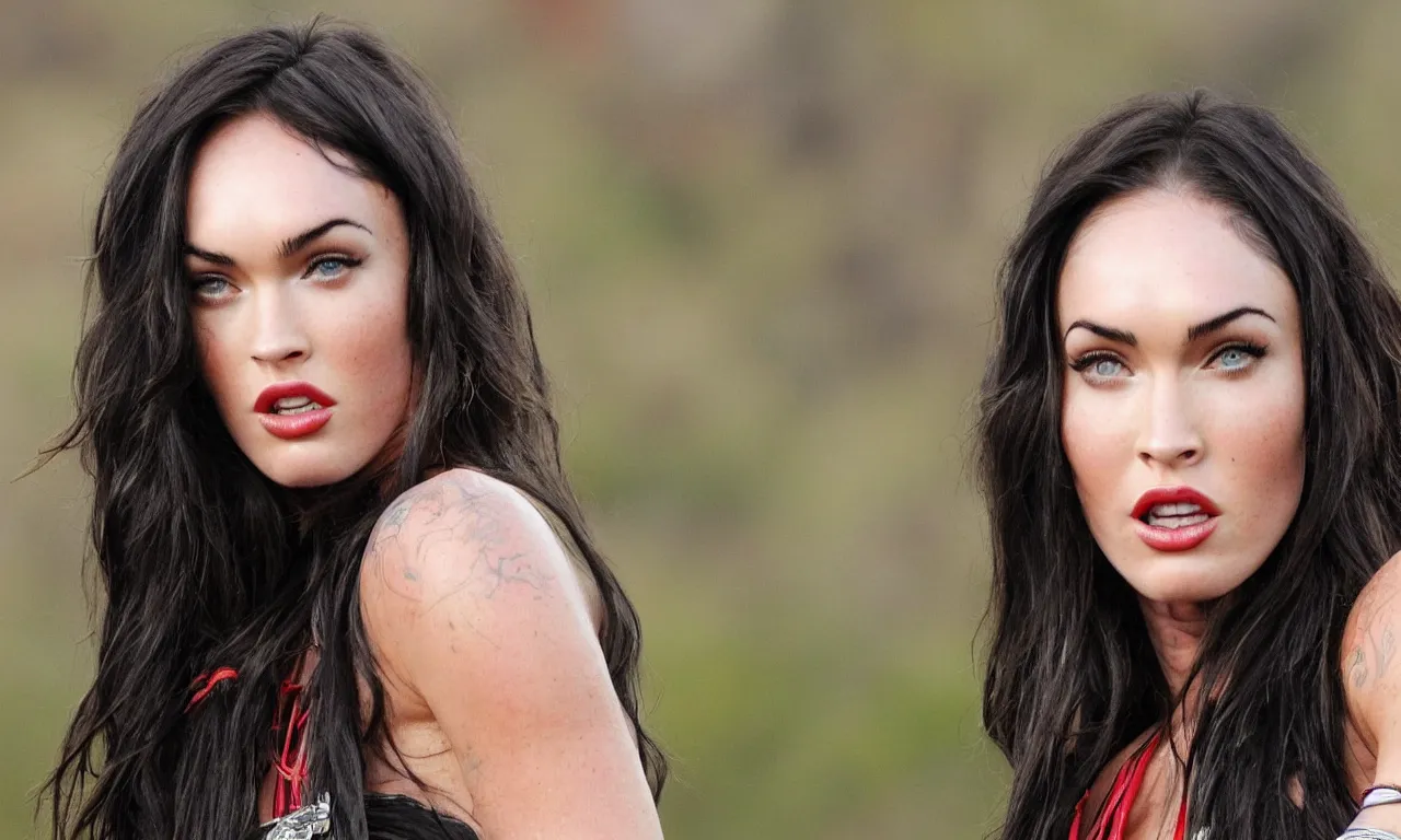 Prompt: a megan fox as a tribe girl