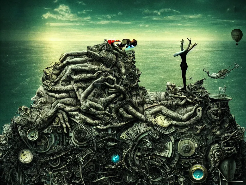 Image similar to highly detailed photo of living is the illusion of dying, trending on deviantart, neo surrealism, sharp focus, 4 k, a lot of little details, octane, masterpiece, art by max ernst