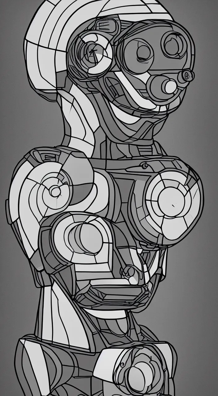 Prompt: portrait of a retro futuristic robot, geometric head,