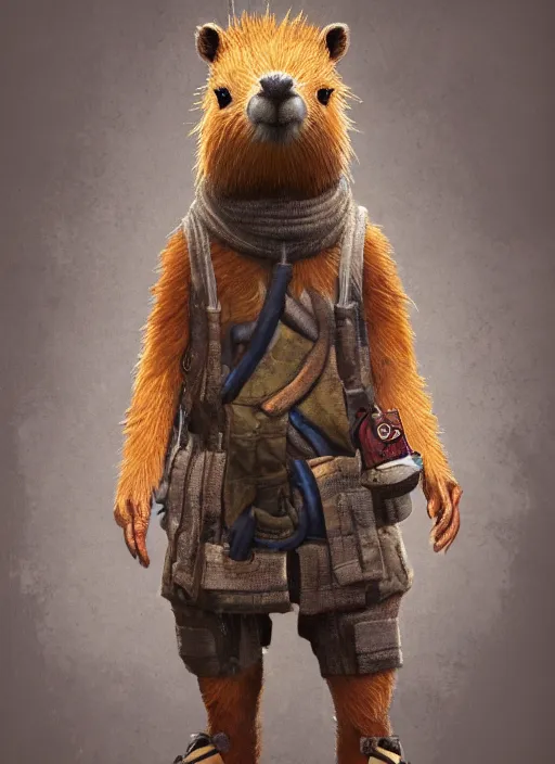 Prompt: detailed full body concept art illustration, oil painting on canvas of an anthropomorphic capybara teacher in full intricate clothing, biomutant, dystopian, micro detail, octane render, 4K