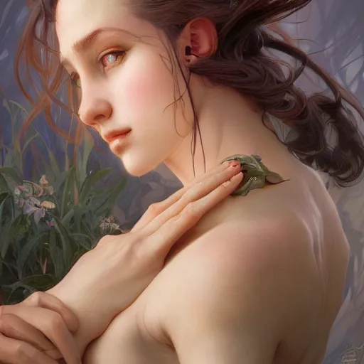 Prompt: portrait of a nymph, D&D, fantasy, highly detailed, digital painting, artstation, smooth, sharp focus, illustration, art by artgerm and greg rutkowski and alphonse mucha