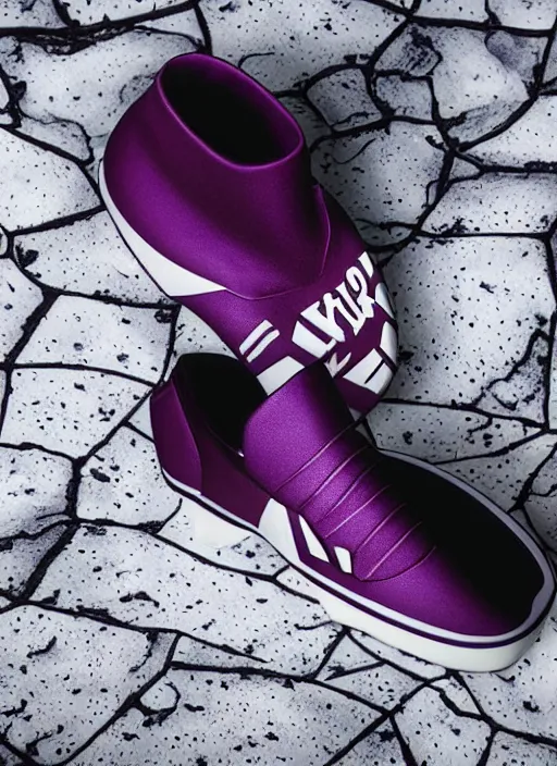 Image similar to hyperrealistic and heavy detailed product photo off white shoe of thanos ( marvel comics ), in front of white back drop, whole shoe is in picture, leica sl 2 5 0 mm, vivid color, high quality, high textured, real life