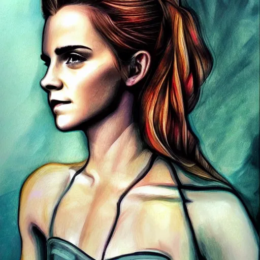 Image similar to emma watson in the style of adi granov, colourful hand drawing, beautiful faces, dramatic, tragic, intricate, detailed, beautiful