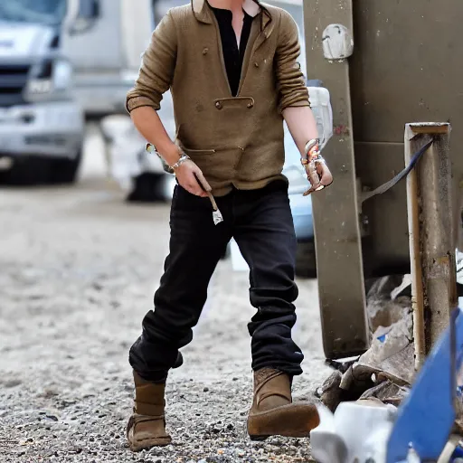Prompt: glamorous harry styles working in a mine