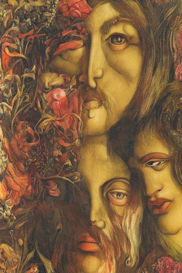 Prompt: closeup floral portrait of man and woman by wojciech siudmak and ernst fuchs, oil on canvas