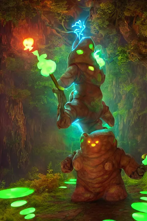 Image similar to arcane fantasy art giant golem elemental wood rock bastion forged gemstone enchanted forest troll, global illumination ray tracing hdr fanart arstation by sung choi and eric pfeiffer and gabriel garza and casper konefal lisa frank zbrush central hardmesh radiating a glowing aura