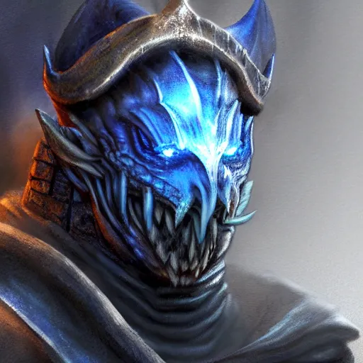 Image similar to photorealistic blue dragonborn cleric of a storm god, dungeons and dragons, lightning, tempest shield, holy