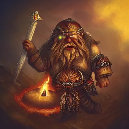 Prompt: “a dwarf cheering in victory, standing atop a pile of elf skulls, fiery background, fantasy.”