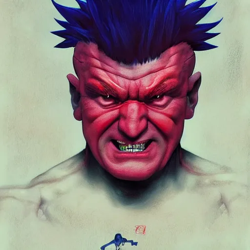 Image similar to david lynch as akuma street fighter, 4 k, ultra realistic, detailed focused art by artgerm and greg rutkowski and alphonse mucha