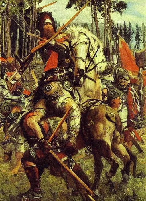 Prompt: warrior inspired a painting Heroes (Bogatyri) Viktor Vasnetsov