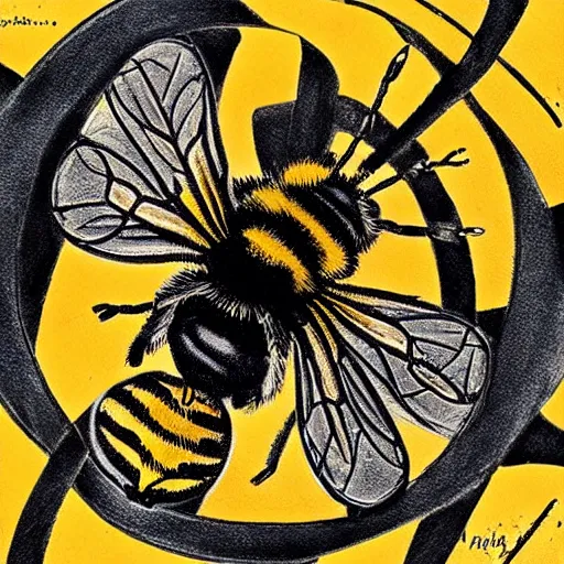 Image similar to a fierce dead bumblebee in the crosshairs of a gun, art nouveau,