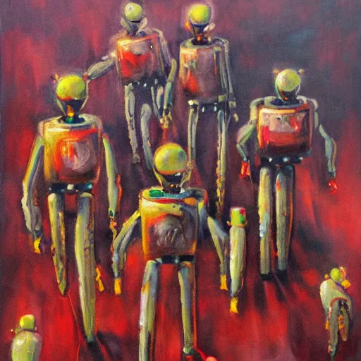 Image similar to oil painting of robots from hell