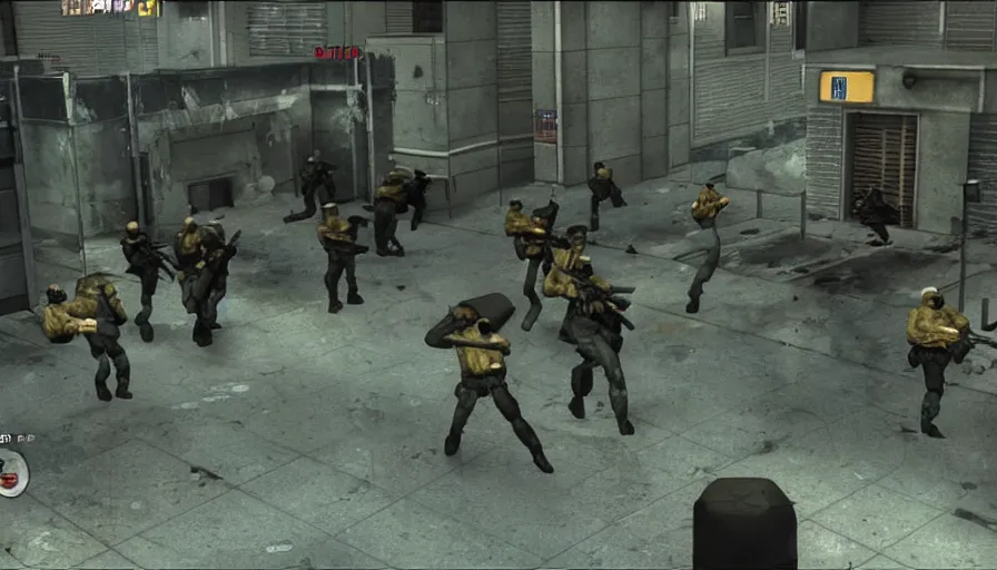 Image similar to 1988 Video Game Screenshot, Anime Neo-tokyo Cyborg bank robbers vs police, Set inside of the Bank, Open Vault, Multiplayer set-piece, Tactical Squads :9, Police officers under heavy fire, Police Calling for back up, Bullet Holes and Realistic Blood Splatter, :6 Gas Grenades, Riot Shields, Large Caliber Sniper Fire, Chaos, Metal Gear Solid Anime Cyberpunk, Akira Anime Cyberpunk, Anime Bullet VFX, Anime Machine Gun Fire, Violent Action, Sakuga Gunplay, Shootout, :7 Inspired by Escape From Tarkov + Intruder + The Specialist + Akira :12 by Katsuhiro Otomo: 19, 🕹️ 😎 🔫 🤖 🚬 🦾