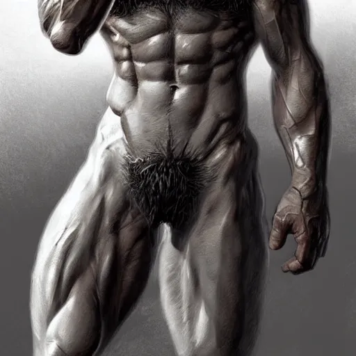 Image similar to portrait of a rugged ranger, muscular, upper body, hairy torso, detailed detailed detailed hands hands hands hands, D&D, fantasy, bare bare bare bare thighs thighs thighs intricate, elegant, highly detailed, digital painting, artstation, concept art, smooth, sharp focus, illustration, art by wlop