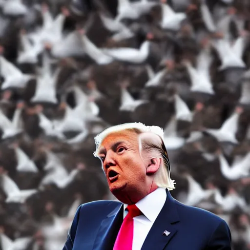 Prompt: 8k photo of donald trump turning into a pigeon