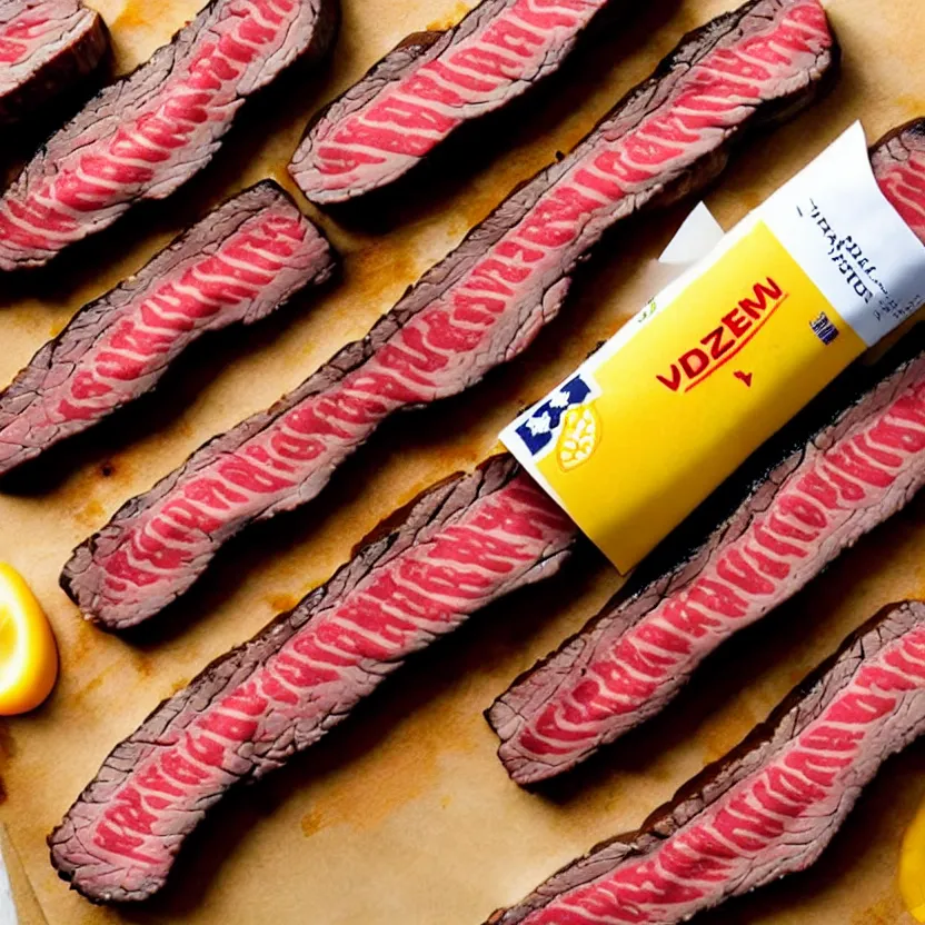 Image similar to biden, squeezable steak in a tube