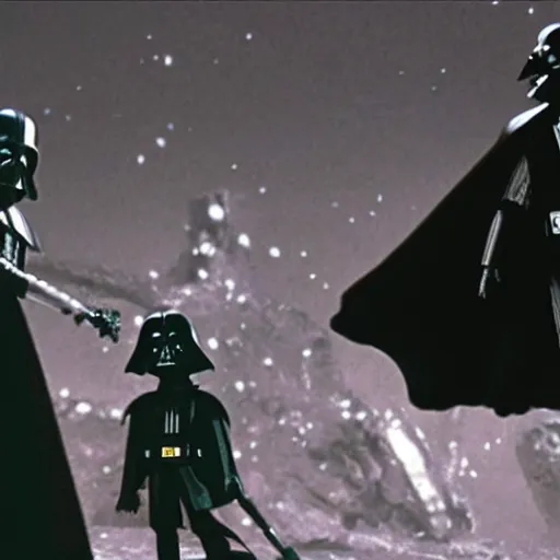 Prompt: a still of darth vader and luke in nightmare before christmas