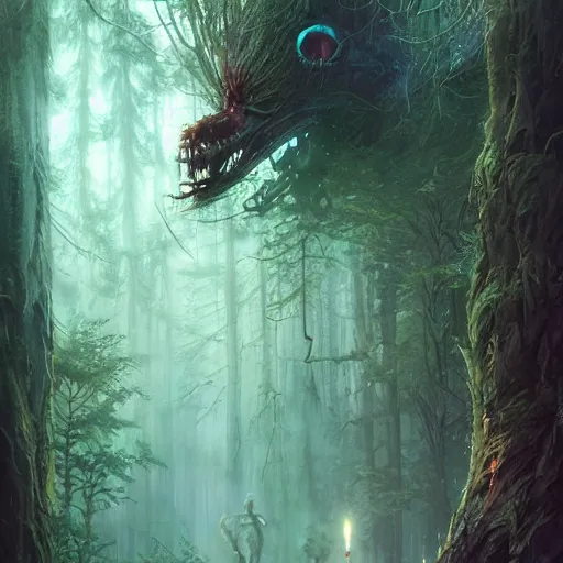 Image similar to highly detailed creepy forest humanoide creature, stephen bliss, unreal engine, fantasy art by greg rutkowski, loish, rhads, ferdinand knab, makoto shinkai and lois van baarle, ilya kuvshinov, rossdraws, tom bagshaw, global illumination, radiant light, detailed and intricate environment