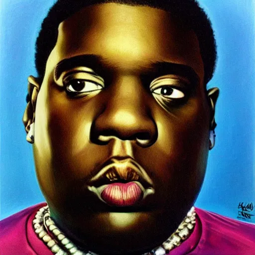 Image similar to a portrait of biggie smalls by matin klarwein