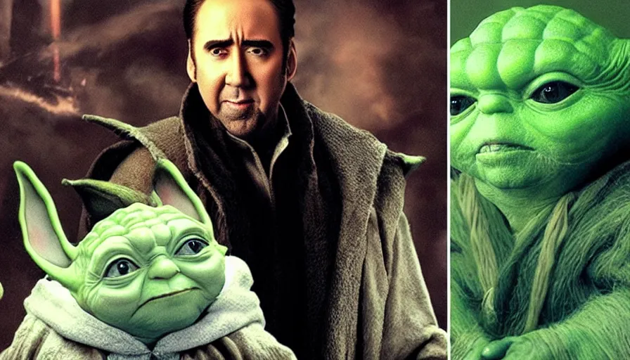 Image similar to Nicolas Cage as JediMaster Yoda