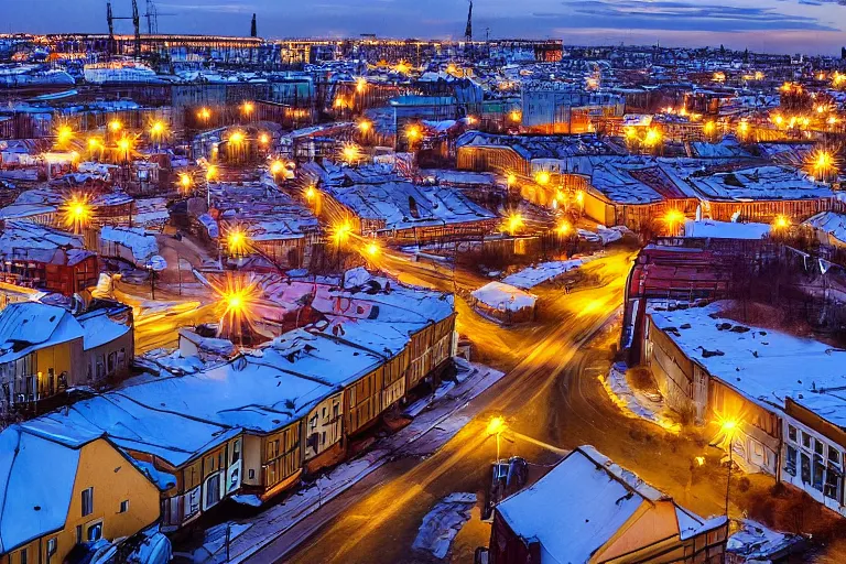 Image similar to a iphone 6 photo of typical russian city yard at evening, dutch angle,