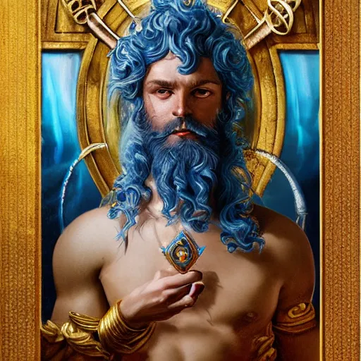 Prompt: poseidon, tarot card, ornate, ultradetailed, digital art, irina french, heraldo ortega, mandy jurgens, golden ratio, art canvas, award winning, masterpiece trending on artstation 8 k 1 5 0 mpx