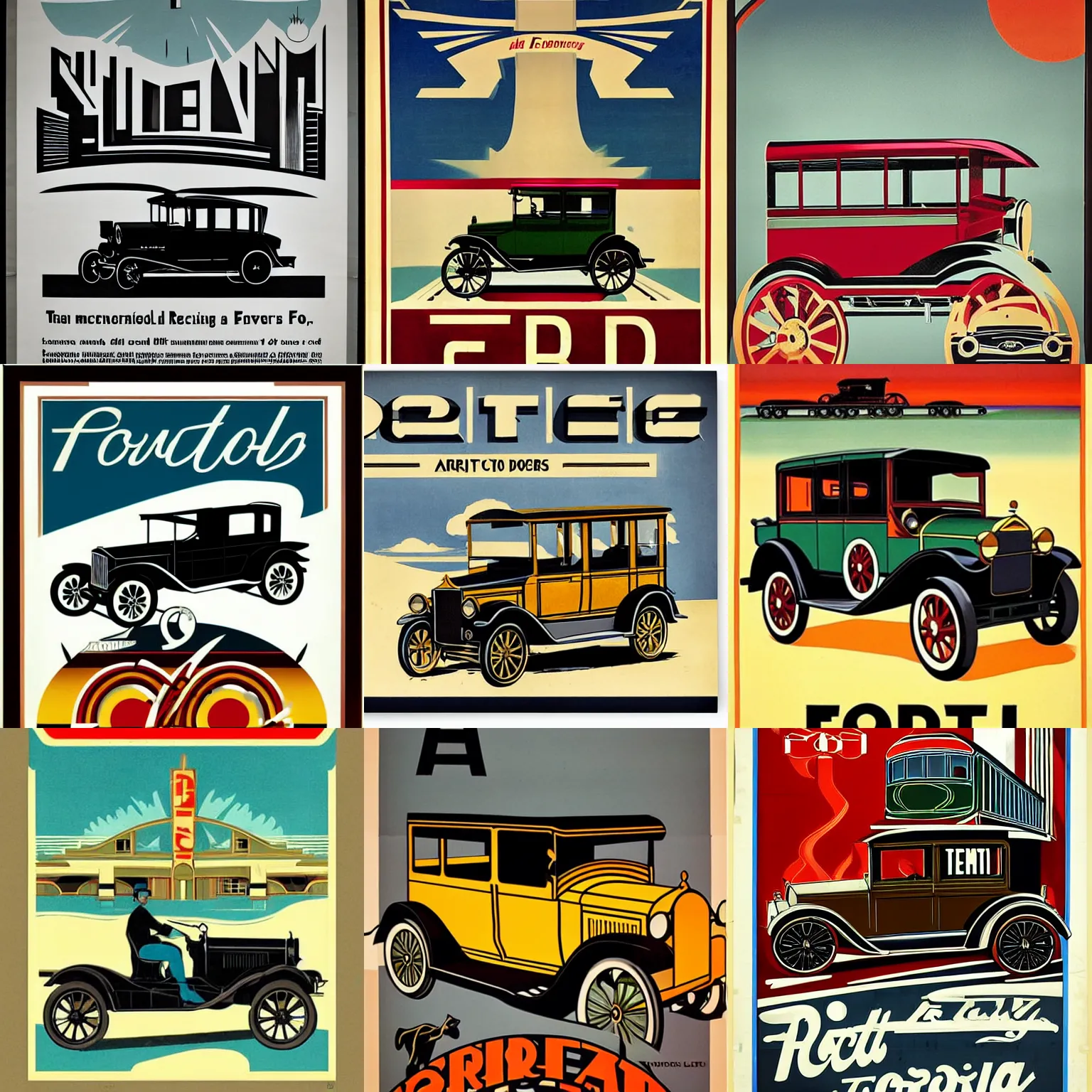 Prompt: art deco railway poster of model t ford