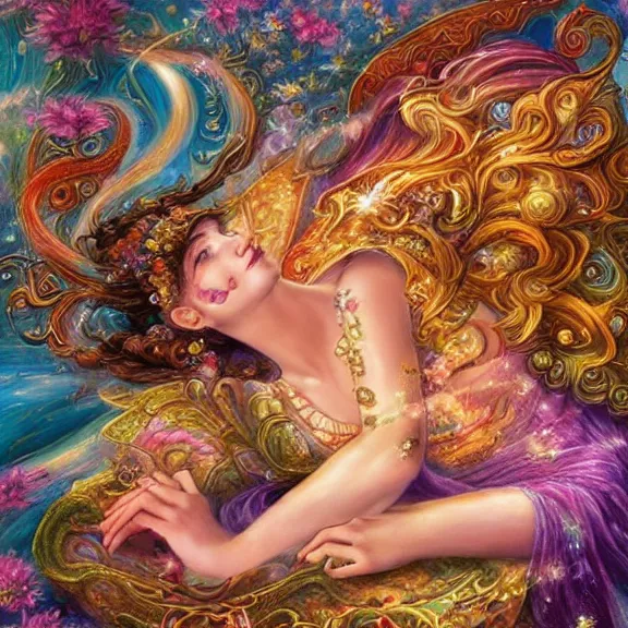 Image similar to a celestial goddess being lazy on her day off laying on a couch catching up on social media, magic realism, art by josephine wall, art by huang guangjian, art by viktoria gavrilenko, art by amanda sage, trending on artstation