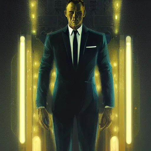 Prompt: symmetry!! portrait of james bond, sci - fi, glowing lights!! intricate, elegant, highly detailed, digital painting, artstation, concept art, smooth, sharp focus, illustration, art by greg rutkowski and alphonse mucha