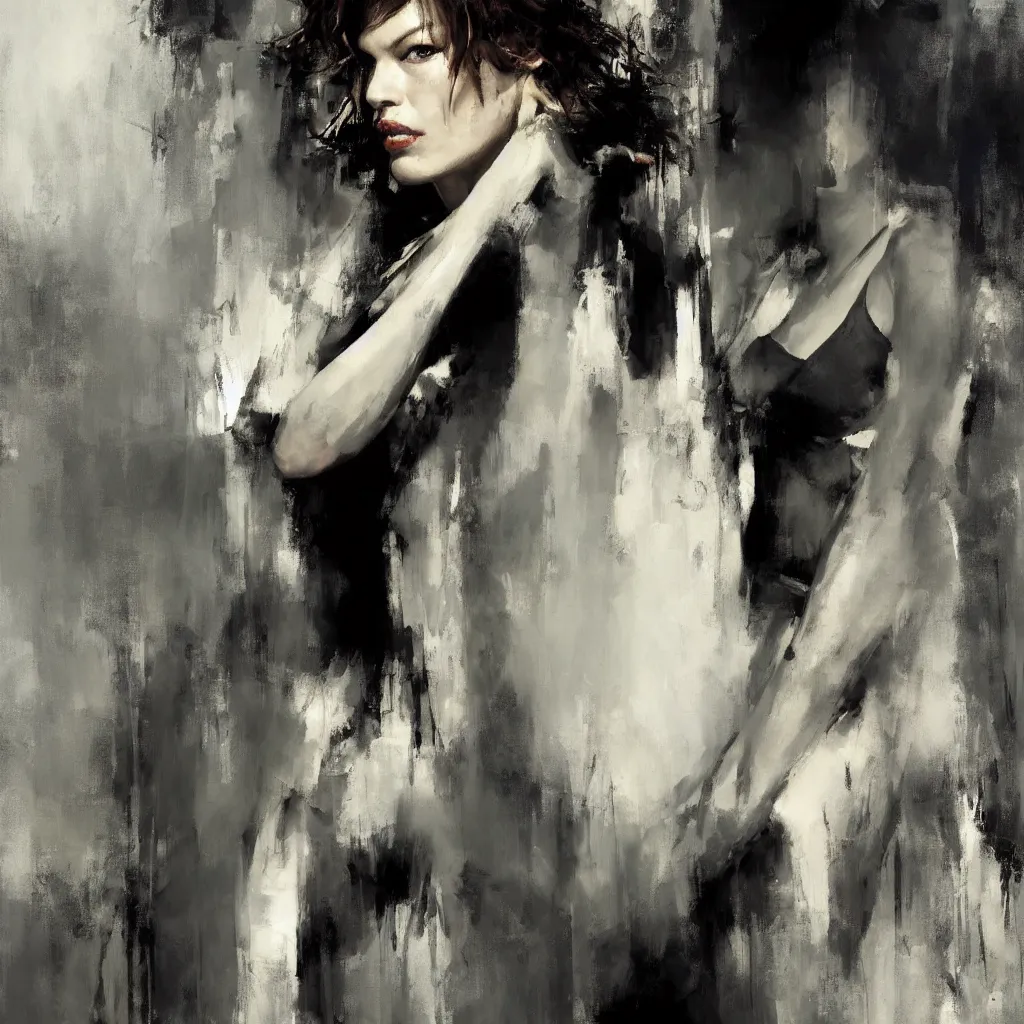 Image similar to A painting of Milla Jovovich, by Jeremy Mann