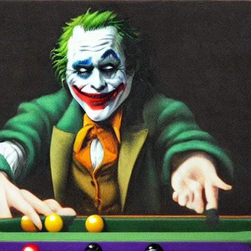 Image similar to the joker playing pool painted by goya