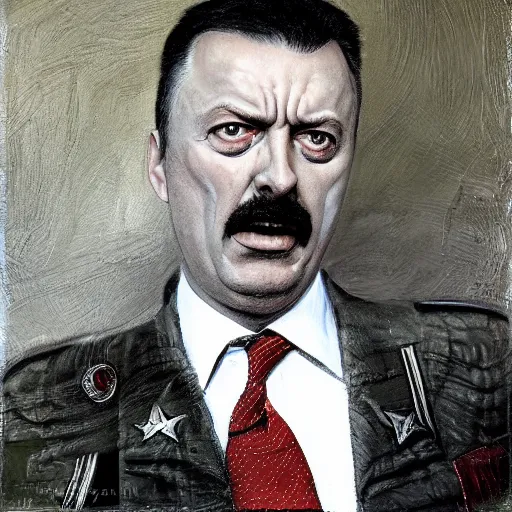 Image similar to Portrait of Igor Ivanovich Strelkov calling for total mobilization, photo-realistic, 2K, highly detailed, by Giger
