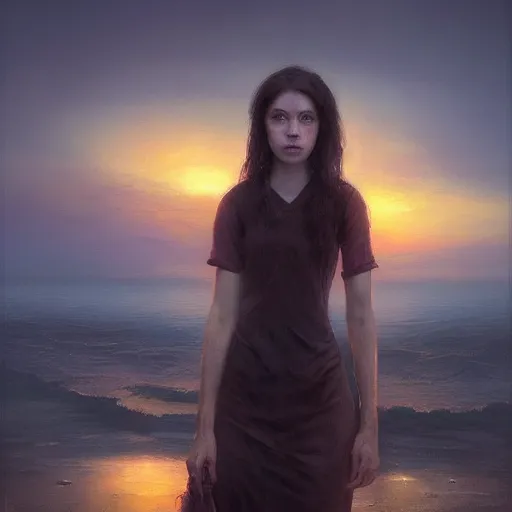 Prompt: portrait of wanny difillipo, sunset, gorgeous view, depth, painted by seb mckinnon, high detail, digital art, painted by greg rutkowski, trending on artstation