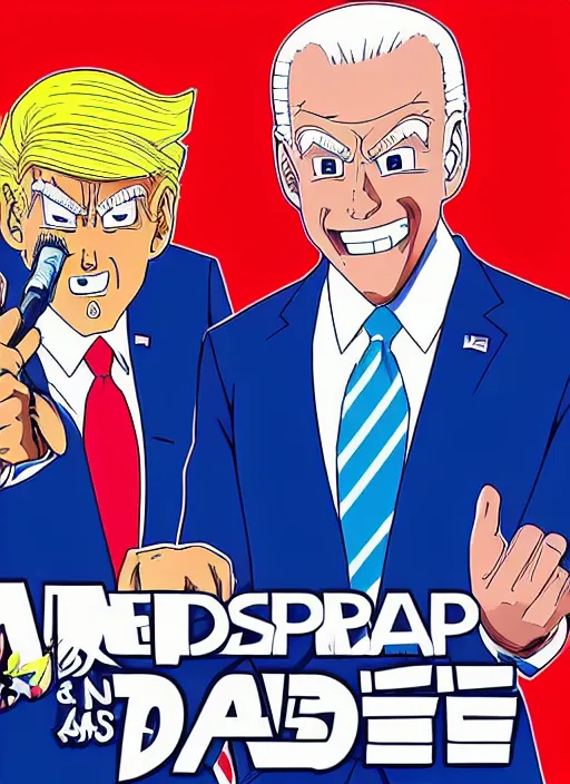 Image similar to : obama trump and biden as anime cartoon character design dragonball z