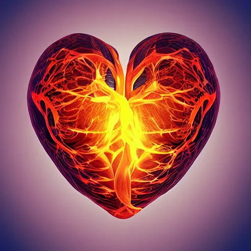 Prompt: “Anatomic heart on fire, 8k render, digital art”