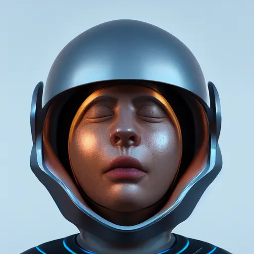 Image similar to a close up of a person wearing a helmet, a raytraced image by Filip Hodas, zbrush central contest winner, space art, vray tracing, hard surface modeling, zbrush