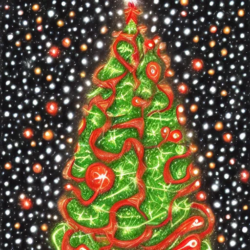 Prompt: sentient christnas tree, digital drawing, extremely detailed