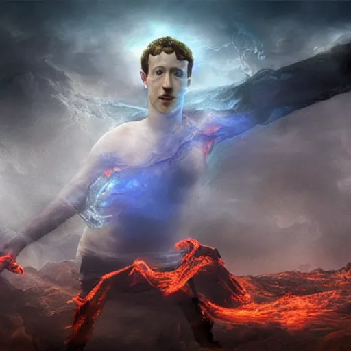 Image similar to mark zuckerberg as an infernal demon, etheral, high detail, matte painting