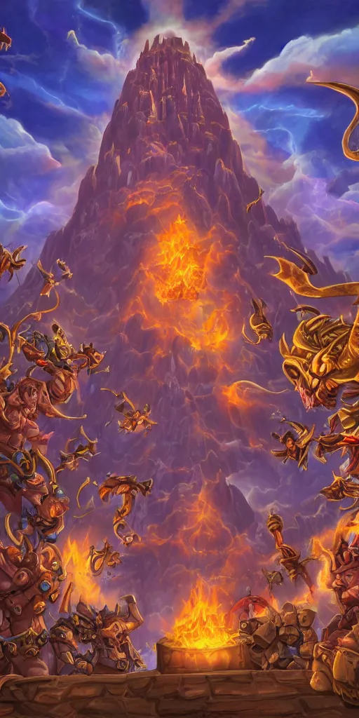 Image similar to hearthstone background, tower of babel, destruction, digital art