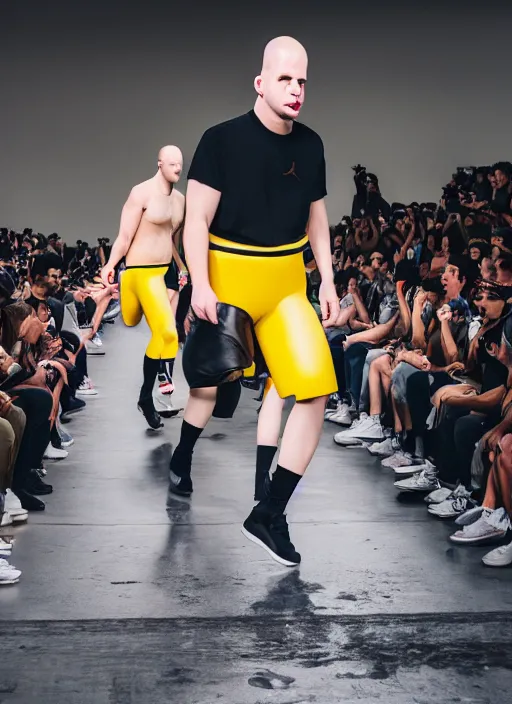 Prompt: hyperrealistic and heavy detailed air jordan runway show of homer simpson, leica sl 2 5 0 mm, vivid color, high quality, high textured, real life