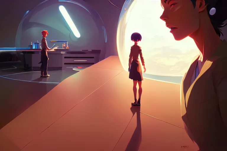 Prompt: a futuristic lab and scientist, vector behance hd jesper ejsing, rhads, makoto shinkai, lois van baarle, ilya kuvshinov, rossdraws, hd, 3 2 k, ilya kuvshinov, gustav klimt