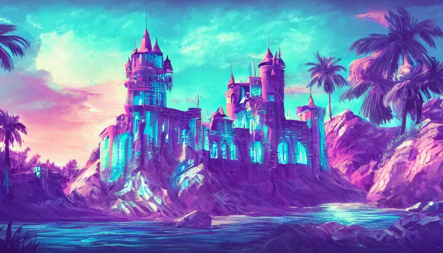 Image similar to a old castle, epic retrowave art, trending on art station