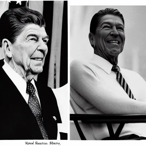 Image similar to [ ronald reagan sitting in chair next to tiger ]